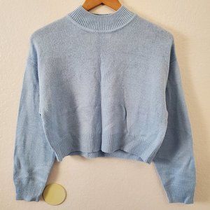 Light blue mock neck cropped sweater